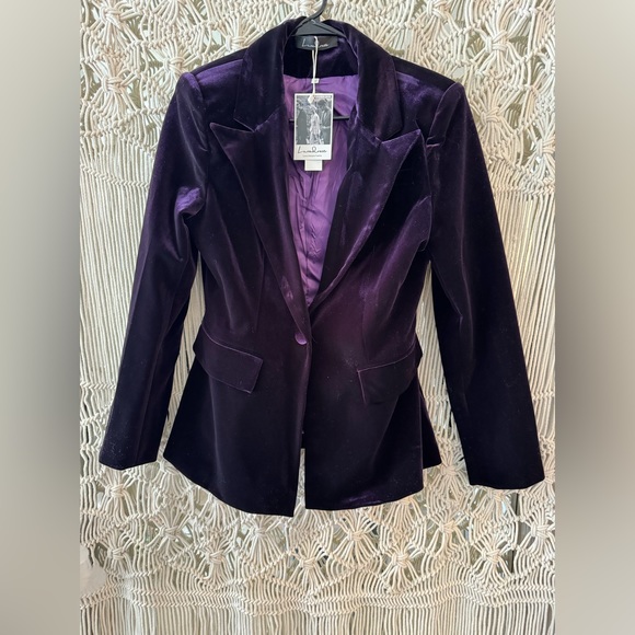 NEW!! LUXURY LAPEL COLLAR LONG SLEEVE VELVET BLAZER MATCHING SET - PURPLE - Picture 5 of 8